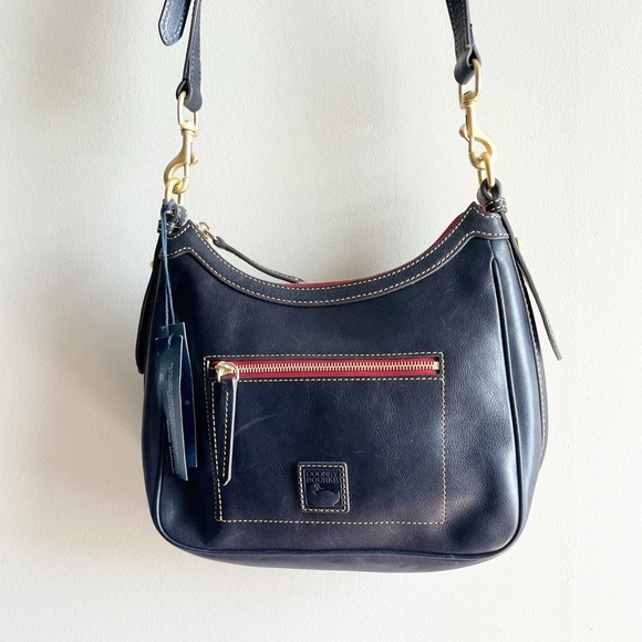 Dooney & Bourke Florentine Toscana Crossbody Hobo Navy Shouler Bag Purse Leather - Picture 2 of 9